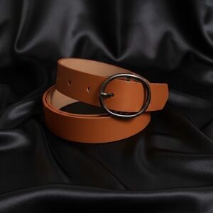 Burnt Orange Camel Belt Vegan Leather Terracotta Old Money Boho Circle Buckle